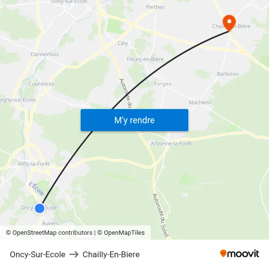 Oncy-Sur-Ecole to Chailly-En-Biere map