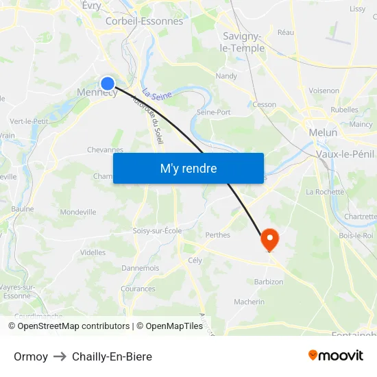 Ormoy to Chailly-En-Biere map