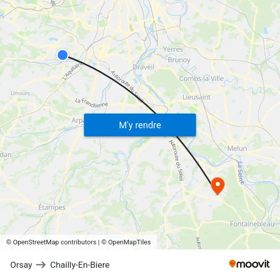 Orsay to Chailly-En-Biere map