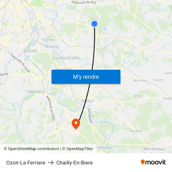 Ozoir-La-Ferriere to Chailly-En-Biere map
