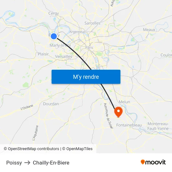 Poissy to Chailly-En-Biere map