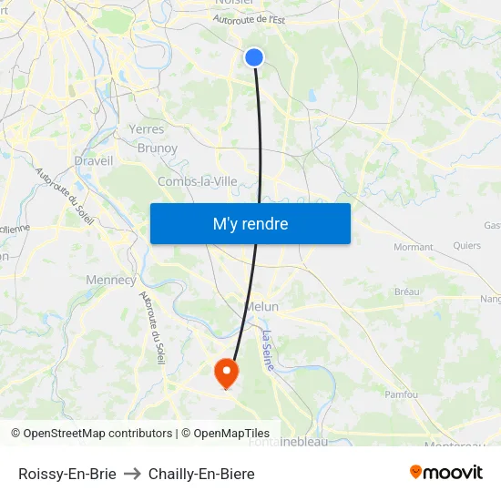 Roissy-En-Brie to Chailly-En-Biere map