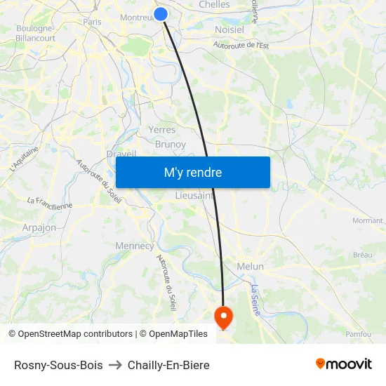 Rosny-Sous-Bois to Chailly-En-Biere map