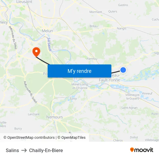 Salins to Chailly-En-Biere map