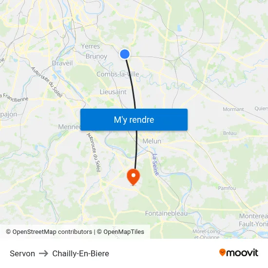 Servon to Chailly-En-Biere map