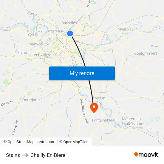 Stains to Chailly-En-Biere map