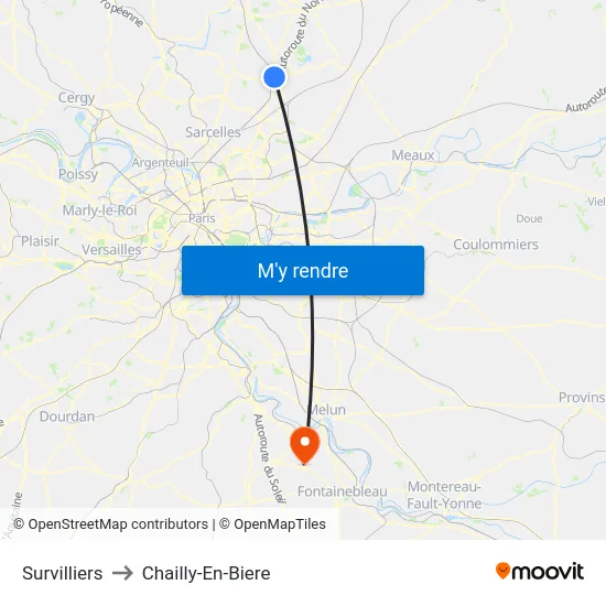 Survilliers to Chailly-En-Biere map