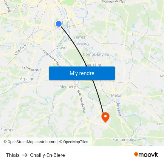 Thiais to Chailly-En-Biere map