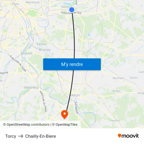 Torcy to Chailly-En-Biere map