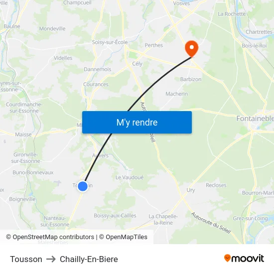 Tousson to Chailly-En-Biere map