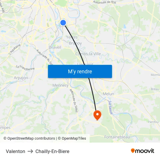 Valenton to Chailly-En-Biere map