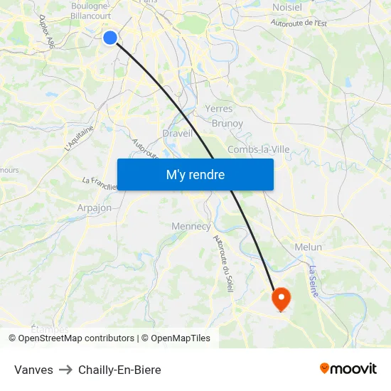 Vanves to Chailly-En-Biere map