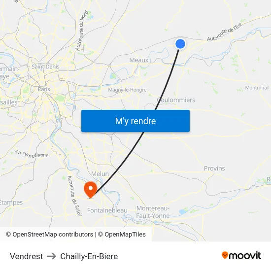 Vendrest to Chailly-En-Biere map