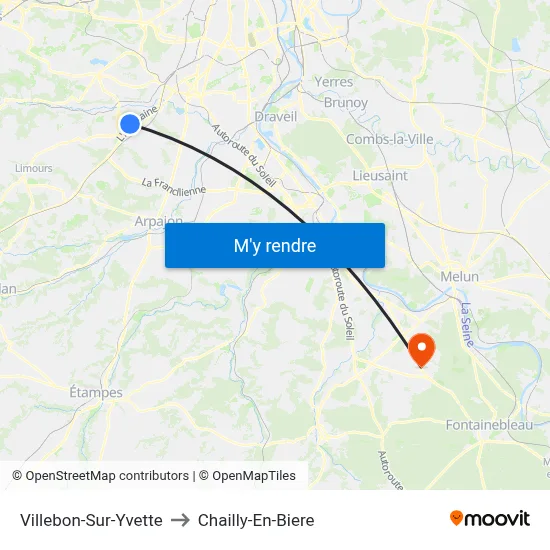 Villebon-Sur-Yvette to Chailly-En-Biere map