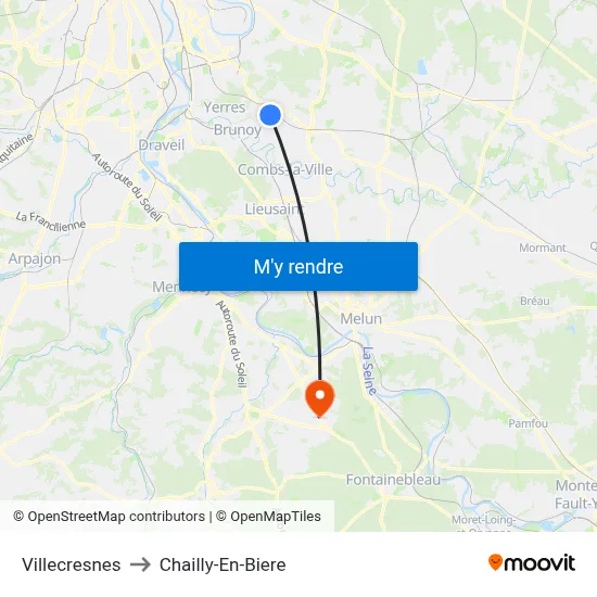 Villecresnes to Chailly-En-Biere map