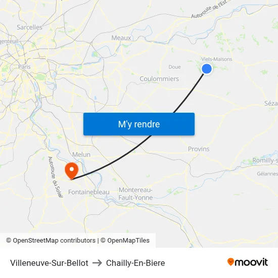 Villeneuve-Sur-Bellot to Chailly-En-Biere map