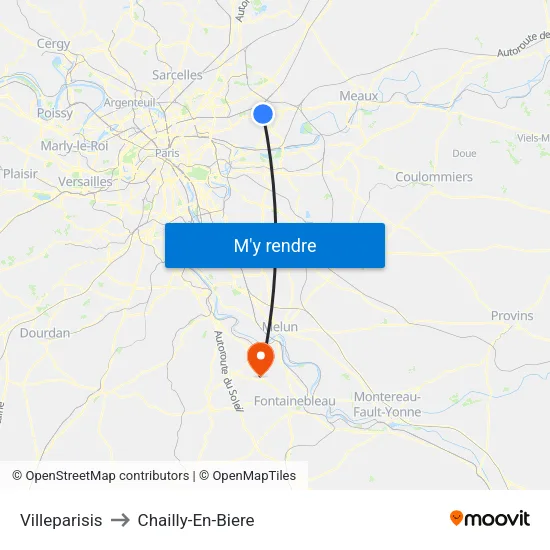 Villeparisis to Chailly-En-Biere map