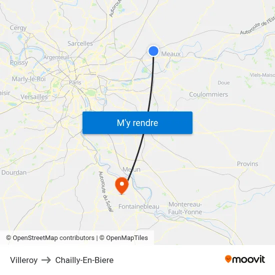 Villeroy to Chailly-En-Biere map