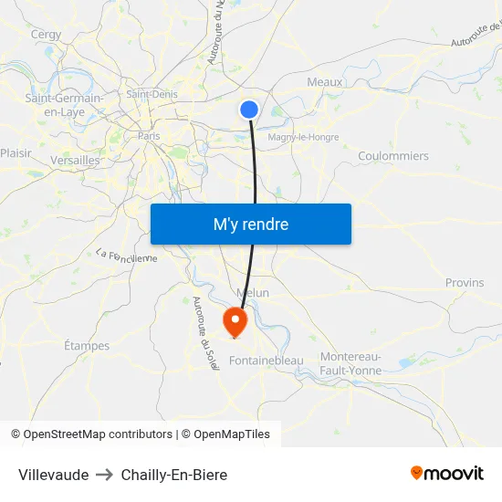 Villevaude to Chailly-En-Biere map