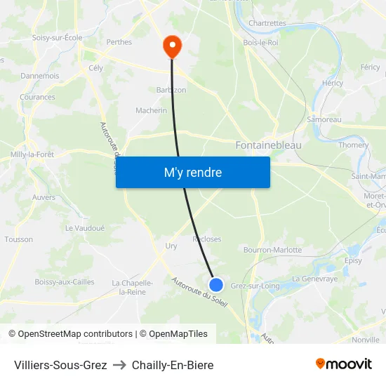 Villiers-Sous-Grez to Chailly-En-Biere map