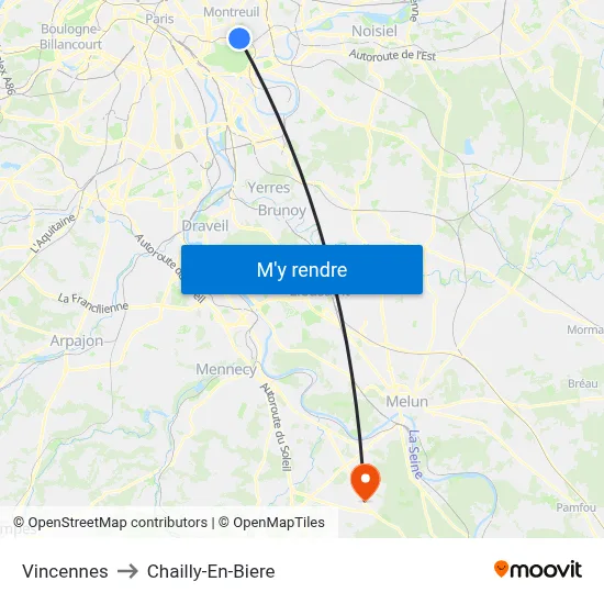 Vincennes to Chailly-En-Biere map