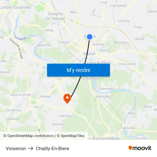 Voisenon to Chailly-En-Biere map