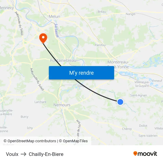 Voulx to Chailly-En-Biere map