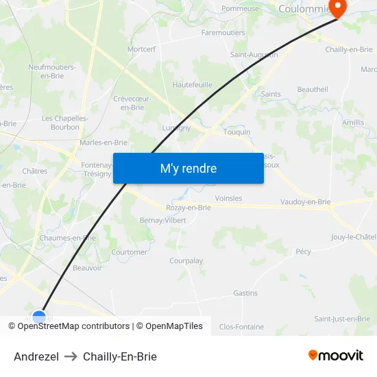 Andrezel to Chailly-En-Brie map