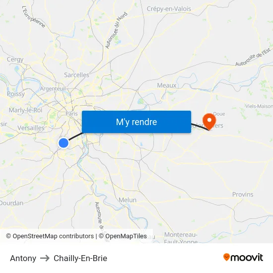 Antony to Chailly-En-Brie map