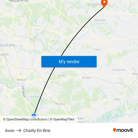 Avon to Chailly-En-Brie map
