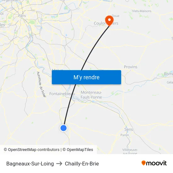 Bagneaux-Sur-Loing to Chailly-En-Brie map