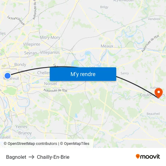 Bagnolet to Chailly-En-Brie map