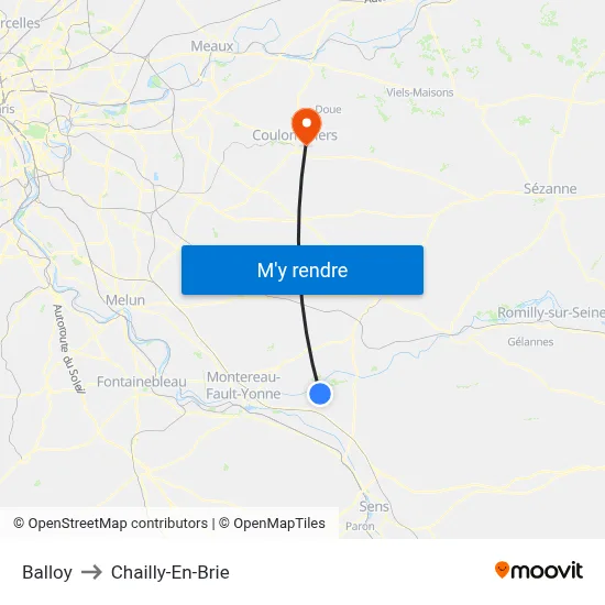 Balloy to Chailly-En-Brie map