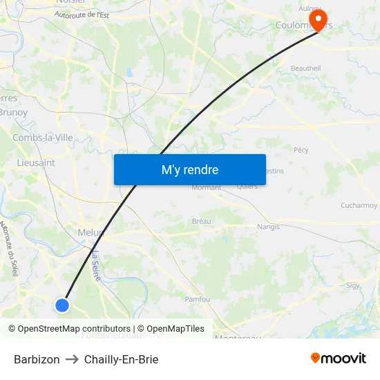 Barbizon to Chailly-En-Brie map
