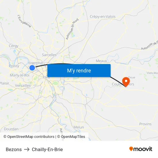 Bezons to Chailly-En-Brie map