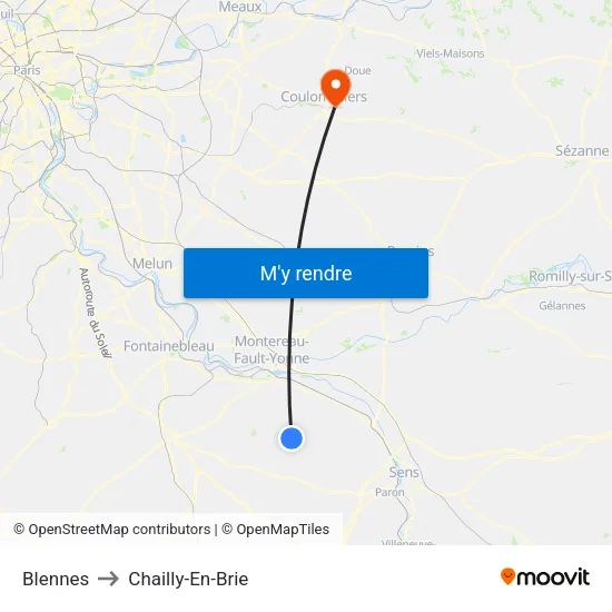 Blennes to Chailly-En-Brie map