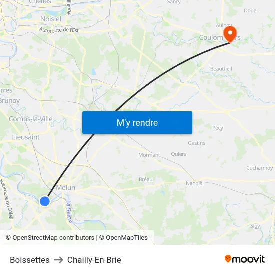 Boissettes to Chailly-En-Brie map