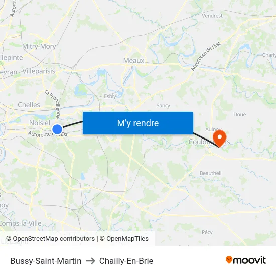 Bussy-Saint-Martin to Chailly-En-Brie map