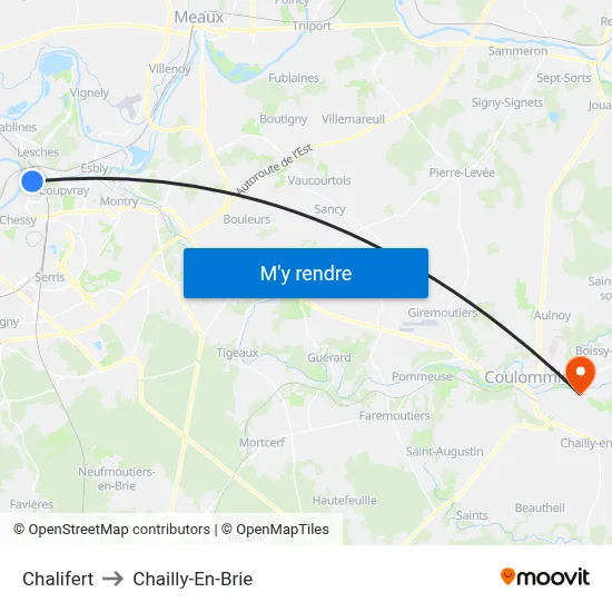 Chalifert to Chailly-En-Brie map