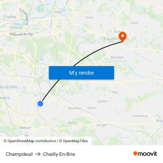 Champdeuil to Chailly-En-Brie map
