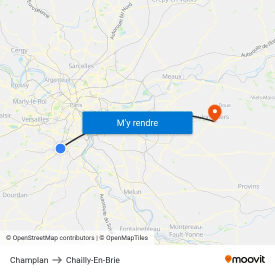 Champlan to Chailly-En-Brie map