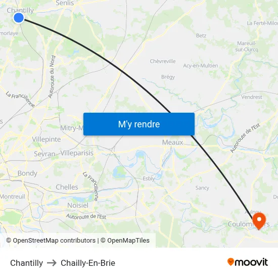 Chantilly to Chailly-En-Brie map