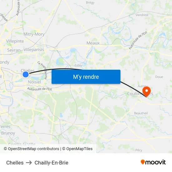 Chelles to Chailly-En-Brie map