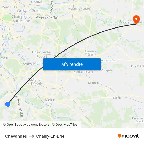 Chevannes to Chailly-En-Brie map