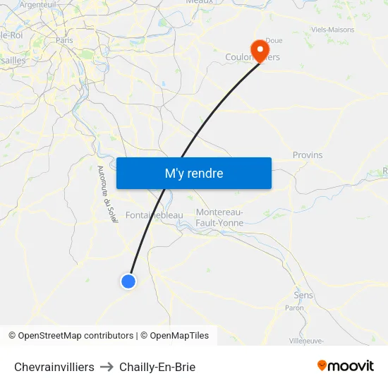Chevrainvilliers to Chailly-En-Brie map