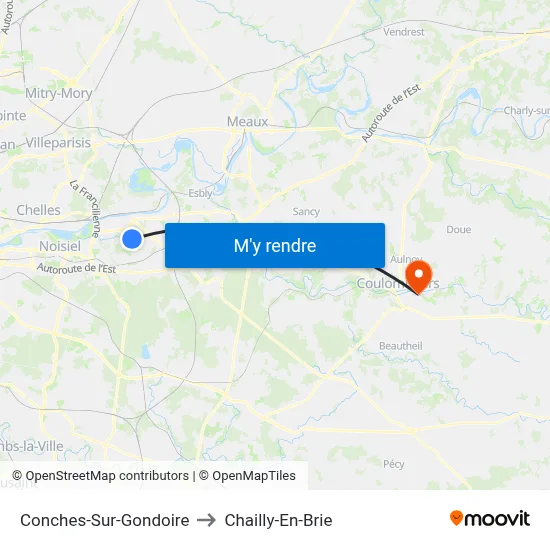 Conches-Sur-Gondoire to Chailly-En-Brie map