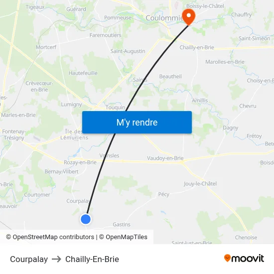 Courpalay to Chailly-En-Brie map