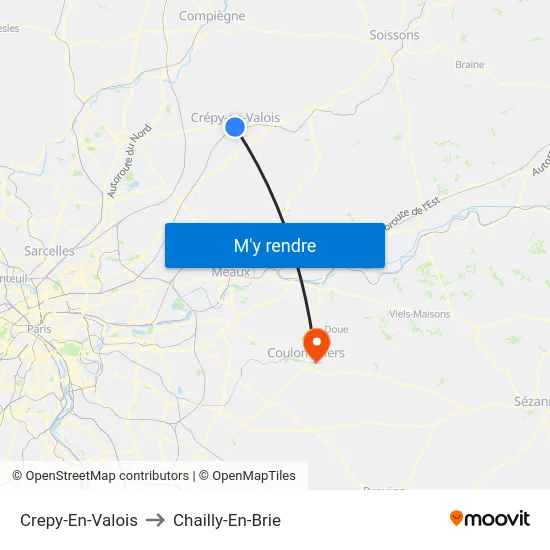 Crepy-En-Valois to Chailly-En-Brie map