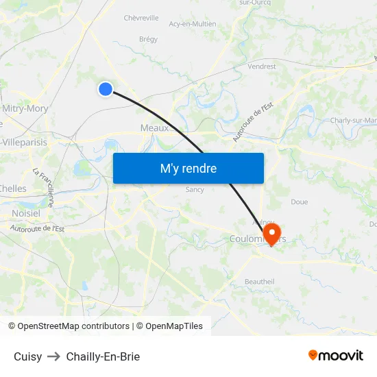 Cuisy to Chailly-En-Brie map