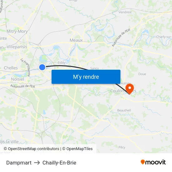 Dampmart to Chailly-En-Brie map